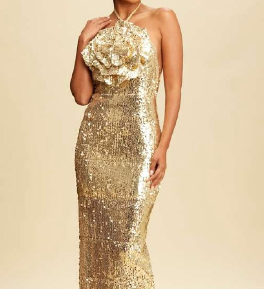 Vestido Largo Sequins & Flower Dress