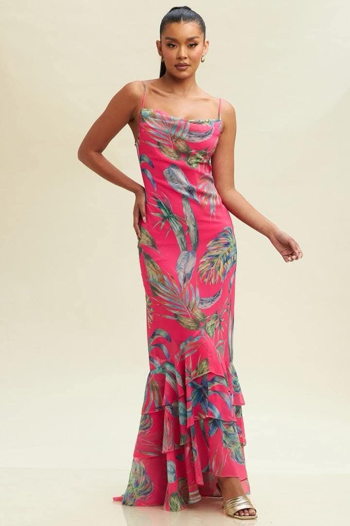 Vestido Largo Big Leaf Quin Maxi Dress