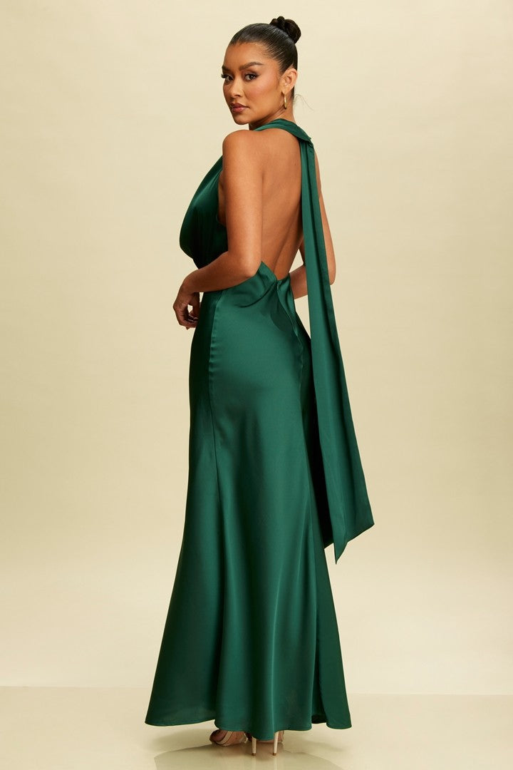Vestido Solid Satin Halter