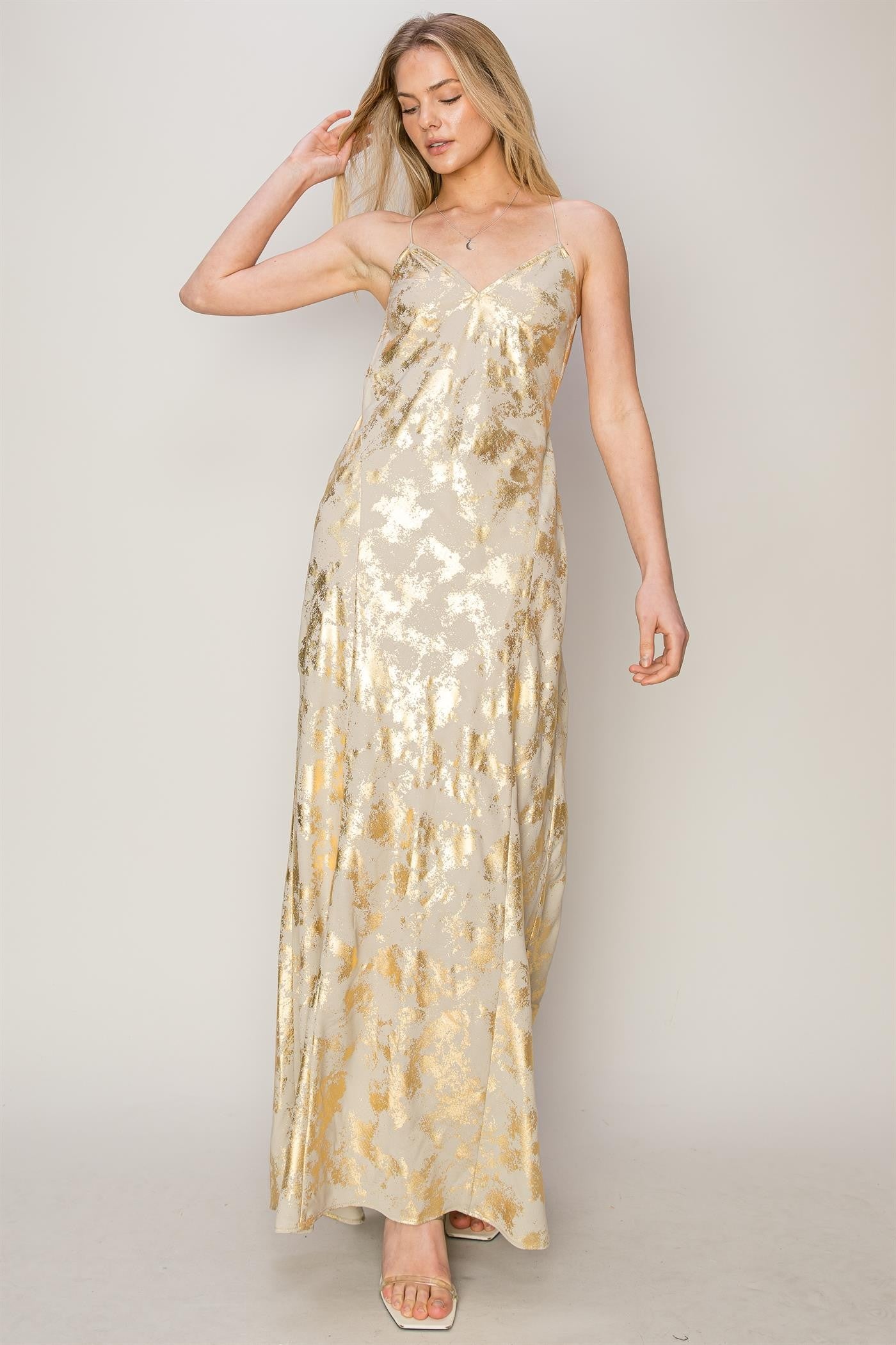 VESTIDO LARGO HF SILVER GOLDEN DRESS