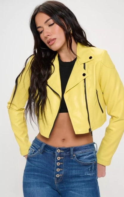 Campera Soft Cropped Vegan Leather Jacket