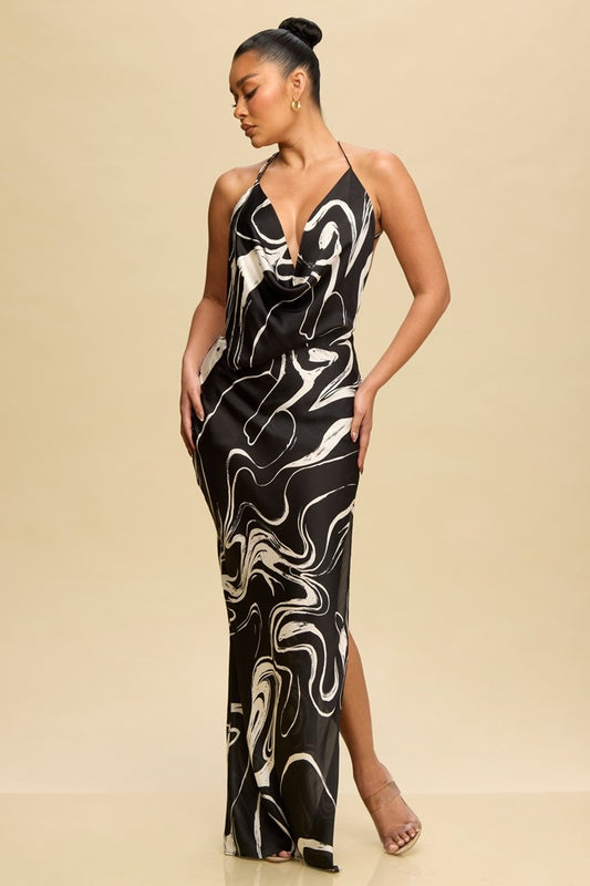 Vestido Largo Swirls Cowl Slip Dress