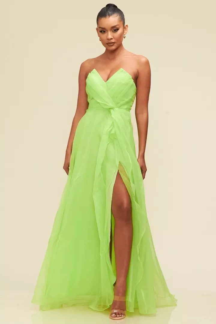 Vestido Largo Organza V Nechline Maxi Dress