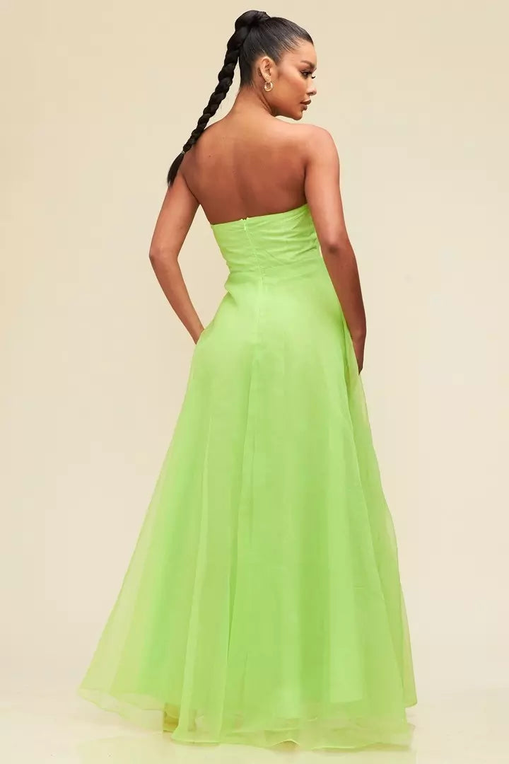 Vestido Largo Organza V Nechline Maxi Dress